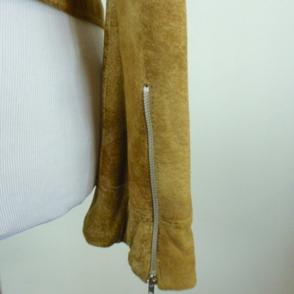 BEBE TIE DYE brown SUEDE LEATHER zip JACKET tan brown vintage retro S hippie - Picture 9 of 10